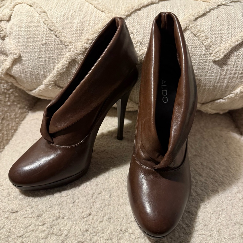 New - Aldo Brown Leather Stiletto Ankle Boots - Size 7